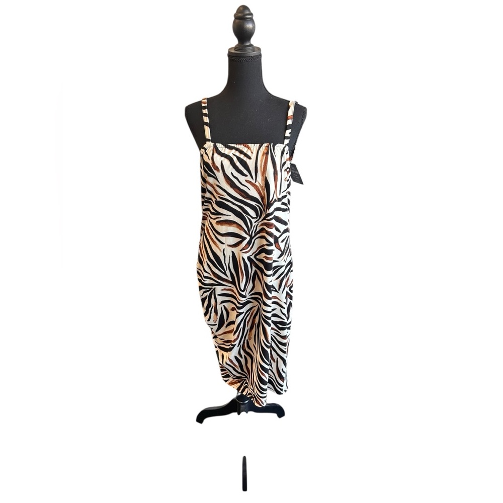 Mlle Gabrielle Black and Tan Rouched Midi Dress Zebra print size 1X NWT